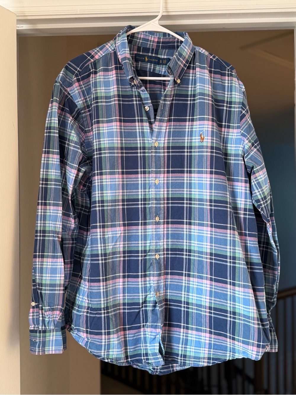 Ralph Lauren Plaid Button Down Shirt Blue Pink Green Cotton XL